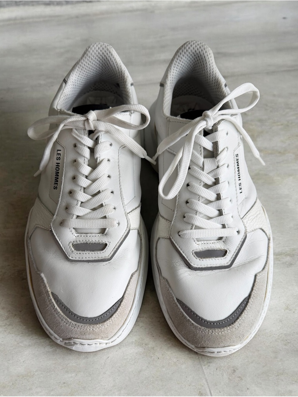 Les Hommes White and Gray Chunky Leather Sneakers Size 11 View 3